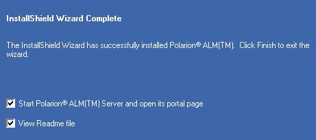 Installing Polarion (Optional) - Start Polarion Clear the check box, if you do not want Polarion to start automatically.