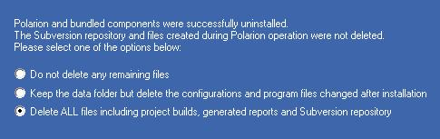 Chapter 8: 8: Uninstall Uninstall Polarion Polarion 1. Go to the Windows Control Panel. 2. Select Programs and Features. 3. Select Polarion from the list of Programs and click Uninstall. 4.