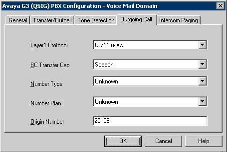 In the Outgoing Call tab, set the Origin Number to the voice mail pilot number (i.e., 25108).