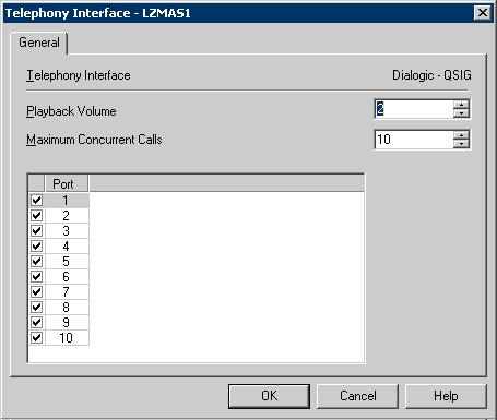 Access the Telephony Interface (Dialogic-QSIG) option and set the Maximum Concurrent Calls field to the number of ports supported for the ISDN-PRI trunk.