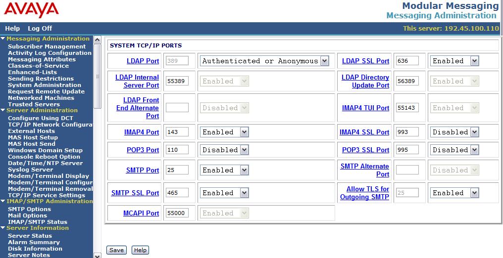 From the left pane of the Messaging Administration web page, select System Administration to enable the IMAP interface.
