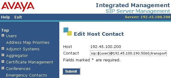 Communication Manager (see Section 4.6.2). The CVC internal number is 24555. Figure 25: Host Address Map for CVC Extension The Host Contact is shown in Figure 26.