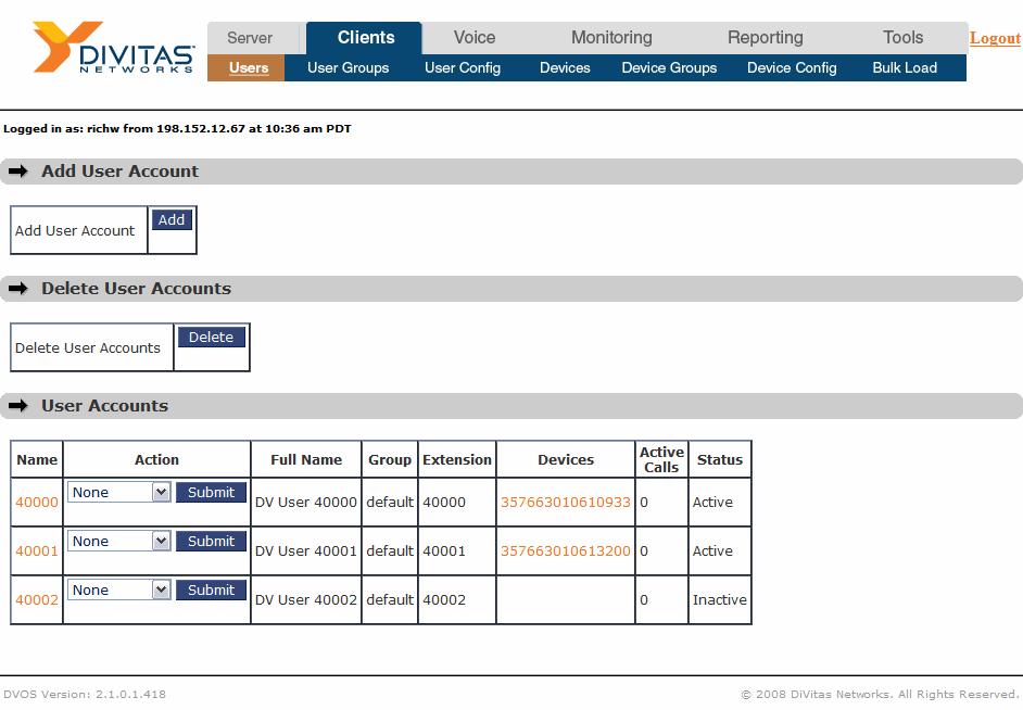 To view and add users to the DiVitas Server, navigate to Clients Users.