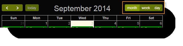 There are three possible calendar views, "month", "week", and "day".