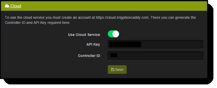 Before the caddy can connect to the Cloud service, you must first create an account at "cloud.irrigationcaddy.com". Follow the directions there on how to link your caddy to the service.
