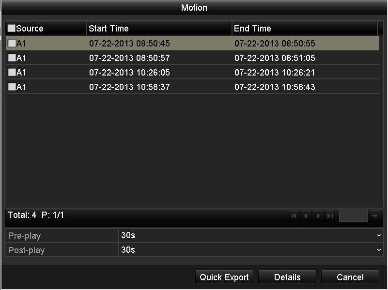 Select motion detection event (s) from the list and click Quick Export button to enter the Export interface, as shown in Figure 7.14.