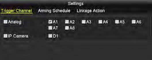 Figure 8.3 Set Trigger Camera of Motion Detection 4. Set up arming schedule of the channel. 1) Select Arming Schedule tab to set the channel s arming schedule.