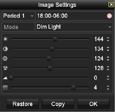 Note: The adjustable value range is 0~255 for the brightness, contrast, saturation and hue, 0~15 for the sharpness level and 0~5 for the denoising level. 4. Copy image parameters.