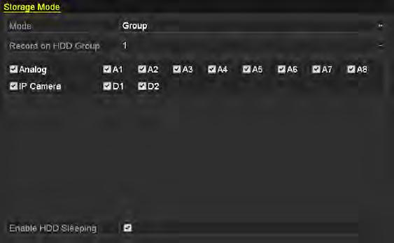 5.8 Configuring HDD Group for Record Purpose: You can group the HDDs and save the record files in certain HDD group. 1. Enter HDD setting interface. Menu>HDD Figure 5.33 HDD-General 2.