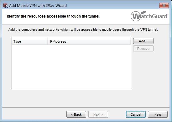 Here you specify the addresses that will be assigned to the remote VPN client.