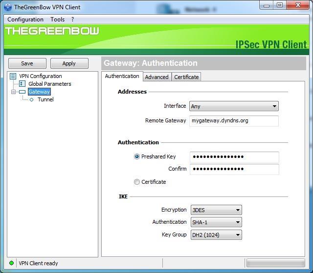 3 TheGreenBow IPsec VPN Client configuration This section describes the required configuration to connect to a WatchGuard XTM 33 VPN router via VPN connections.