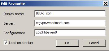 woodmark.com z5s3rhbsveo0 Manufacturing MFG_VPN wgvpn.woodmark.com i83f83tmulfk a. Select Load on startup (check the box), and then b. Click Add 8.