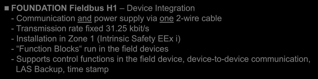 Integration - Communication and power supply via one 2-wire cable - Transmission rate fixed 31.