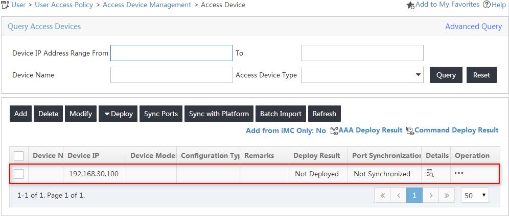 Figure 5 Configuring the access device 6. Click OK. 7. On the Result of Adding Access Devices page, click Back to Access Device List.