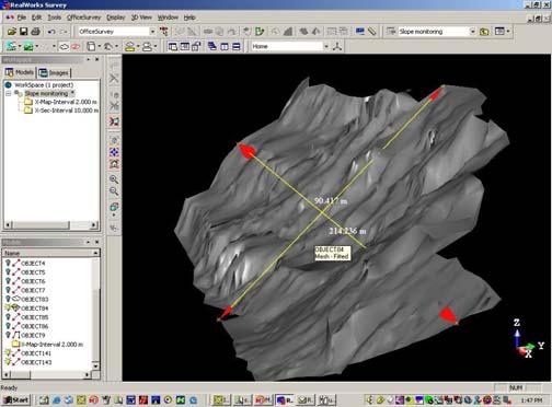 13: Surface model fitted to point cloud, with measurements taken to show model scale. Note: width measurement shows 90.