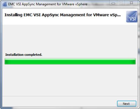 EMC VSI for VMware vsphere: AppSync Management 5.4 Installation 5. Click Next. Figure 3 Installation Complete 6.