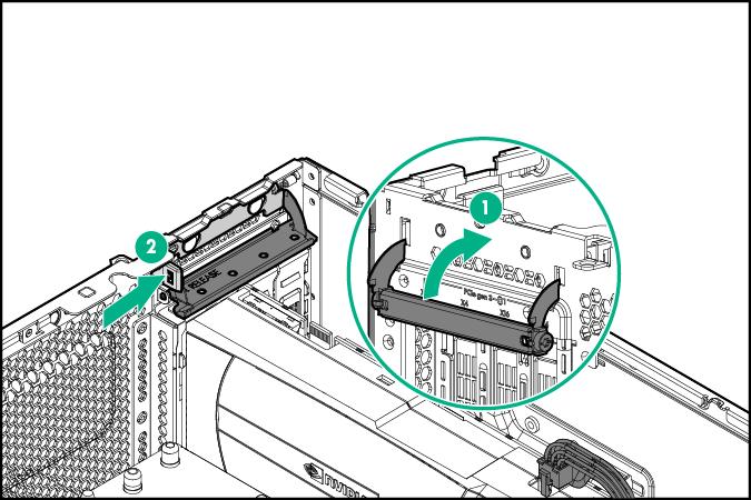 18. Install the fan cage. 19. Install the air baffle. 20. Install the access panel. 21. Do one of the following: If the server is in a tower configuration, return the server to an upright position.