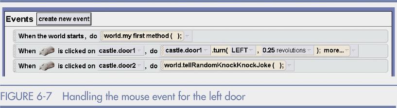 The Left Door Enabling the left door to respond to a mouse event Specify castle.