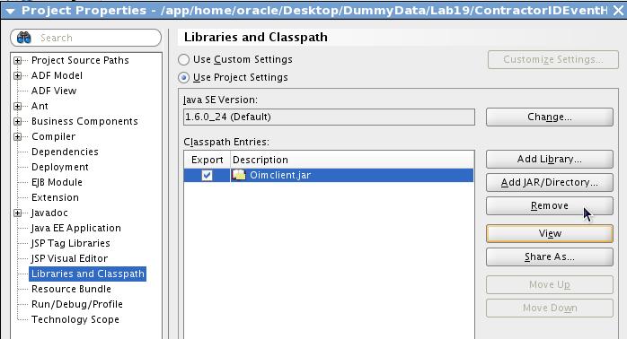 Go to Libraries and Classpath section and drop the existing Oimclient.