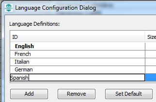 To add a language, press the Add button and type in the name of the new language to be added to the