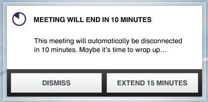 Scheduled meetings Parallel meetings Extending an ongoing meeting When Parallel Meetings occur (two or more meetings taking place simultaneously), the reminder will be displayed in