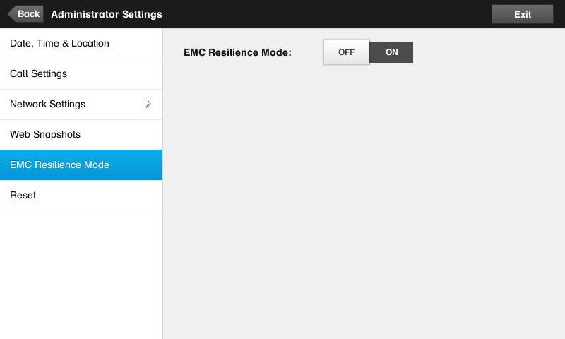 EMC Resilience Mode Settings > Administrator Settings > EMC Resilience Mode If the Touch controller is used in environments with considerable amounts of electromagnetic noise present, you may