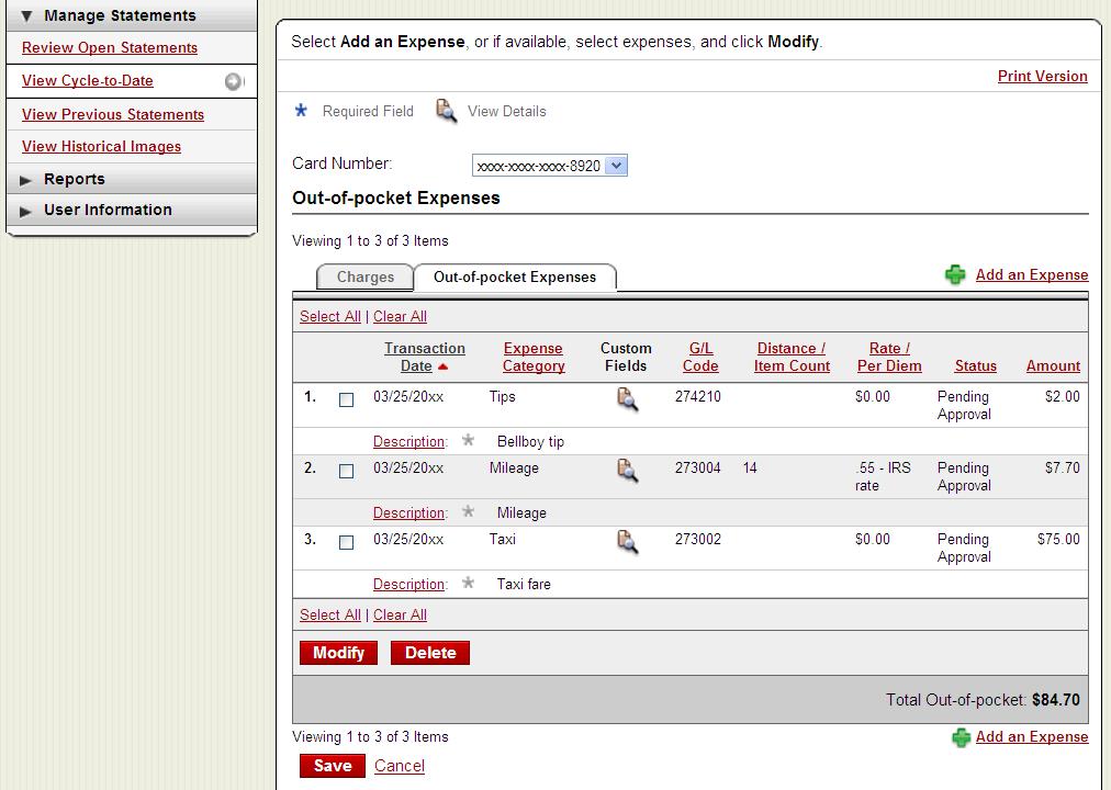 23 Out-of-pocket Expenses (tab) Click Add an Expense to enter cash items If the Out-of-pocket