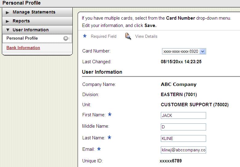 41 User Information Personal Profile Update your name and email address If you change your name here, a new card with your new name (same card number) will be sent to your Program Admin.