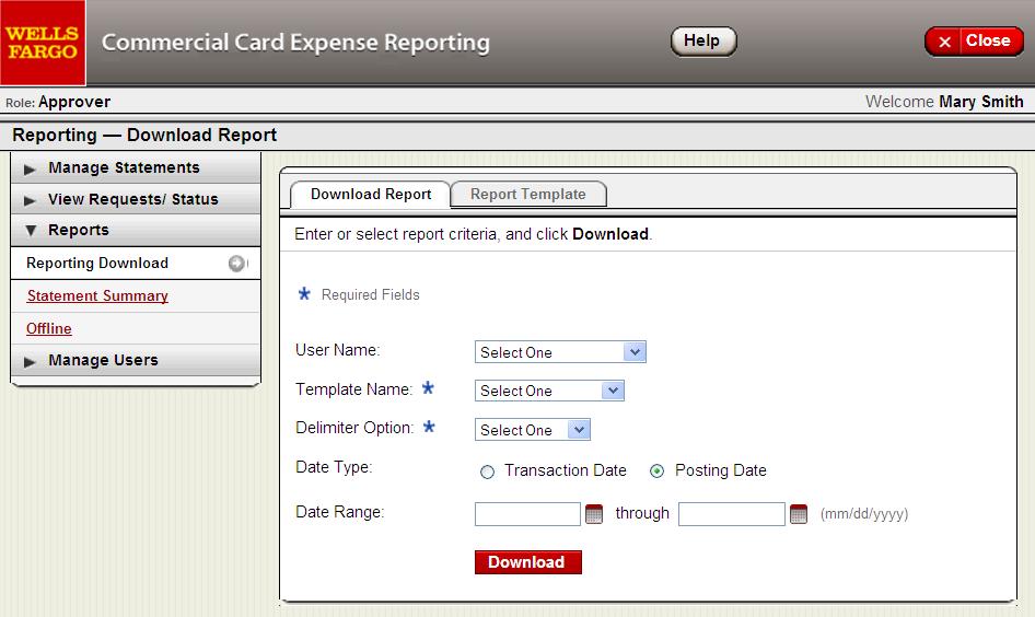 68 Reporting Download - Download Report (tab) Approver option