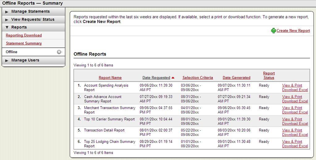Reports - Offline Approver option Create New Report The Offline link displays the