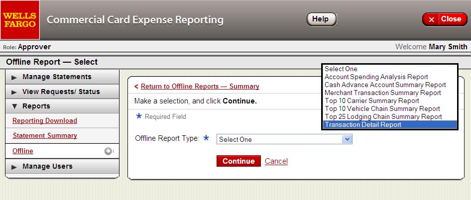 Offline Create New Report Select Report