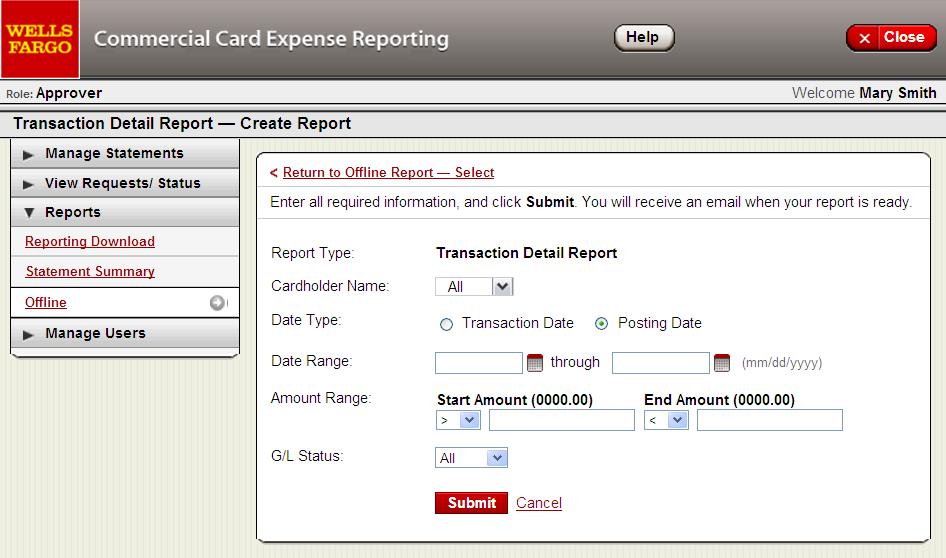 72 Offline Create New Report Transaction Detail Report setup The Approver