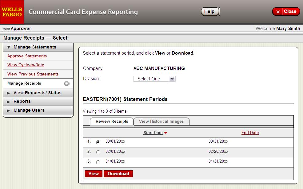 73 Manage Statements - Manage Receipts Expanded Approver access to View Historical Images The Review