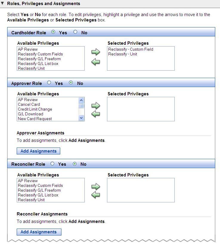 Roles, Privileges, and Assignments Manage all CCER roles for the user