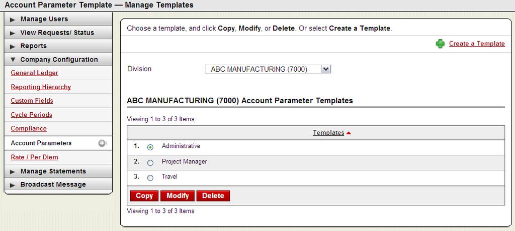 77 Account Parameters Manage existing card limit templates or create new