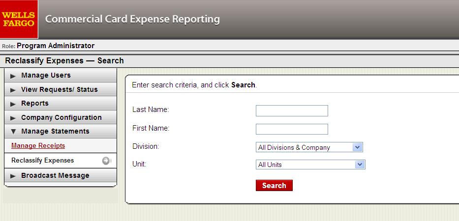 84 Reclassify Expenses (within Cardholder statements) Enter information in the provided search
