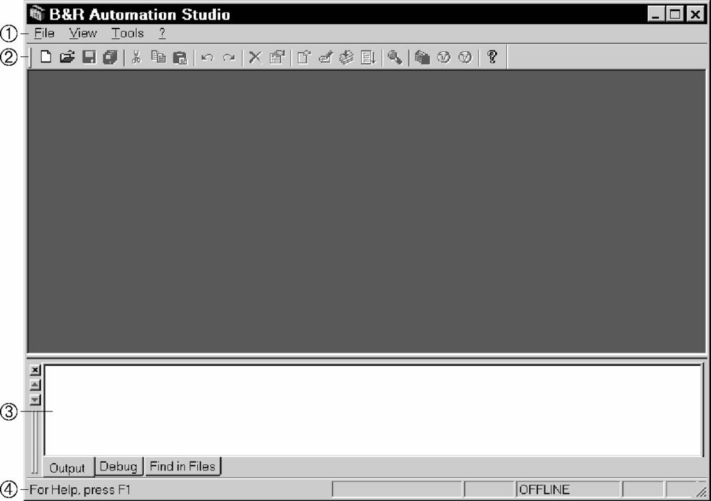 B&R Automation Studio B&R Automation Studio window: À Main Menu The B&R Automation Studio main menu changes according to the active editor.
