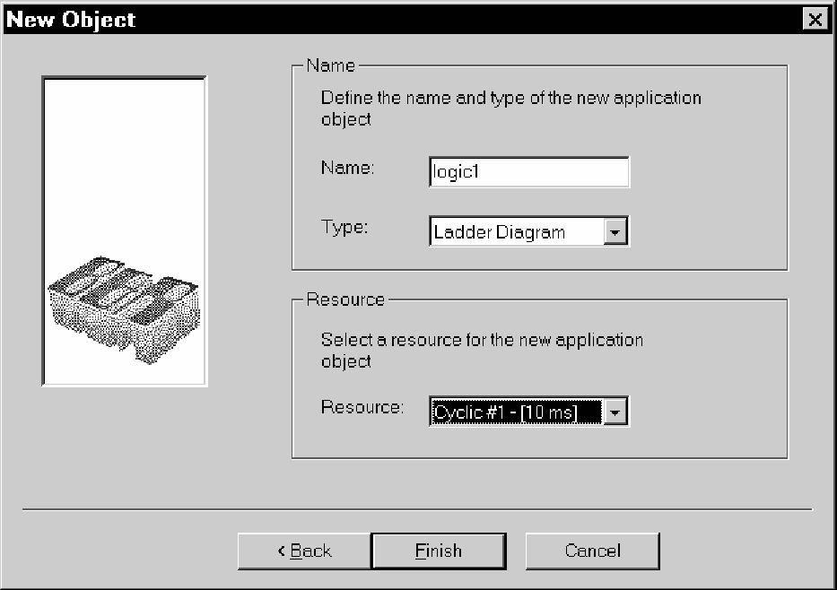 5.2 Define Object Name, Object Type and Resource After defining the resource type in the Insert Object dialog box, the New Object dialog box use to define the object name, object type and resource is