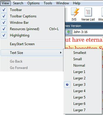 Setup Preferences - Setting the Program Up the Way You Like It Default Books Text Size Use these arrow buttons to set your default Bible, Commentary and to Arrange the window
