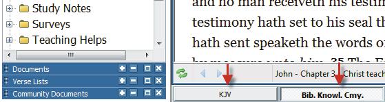 Select the button from the top toolbar to go to your default Bible. The default translation can be changed by clicking on the triangle next to the Bible.