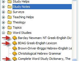 another window. For greater depth, you can add lexicons to the Strong s window by selecting the lexicon names in your Resource Library column on the left.
