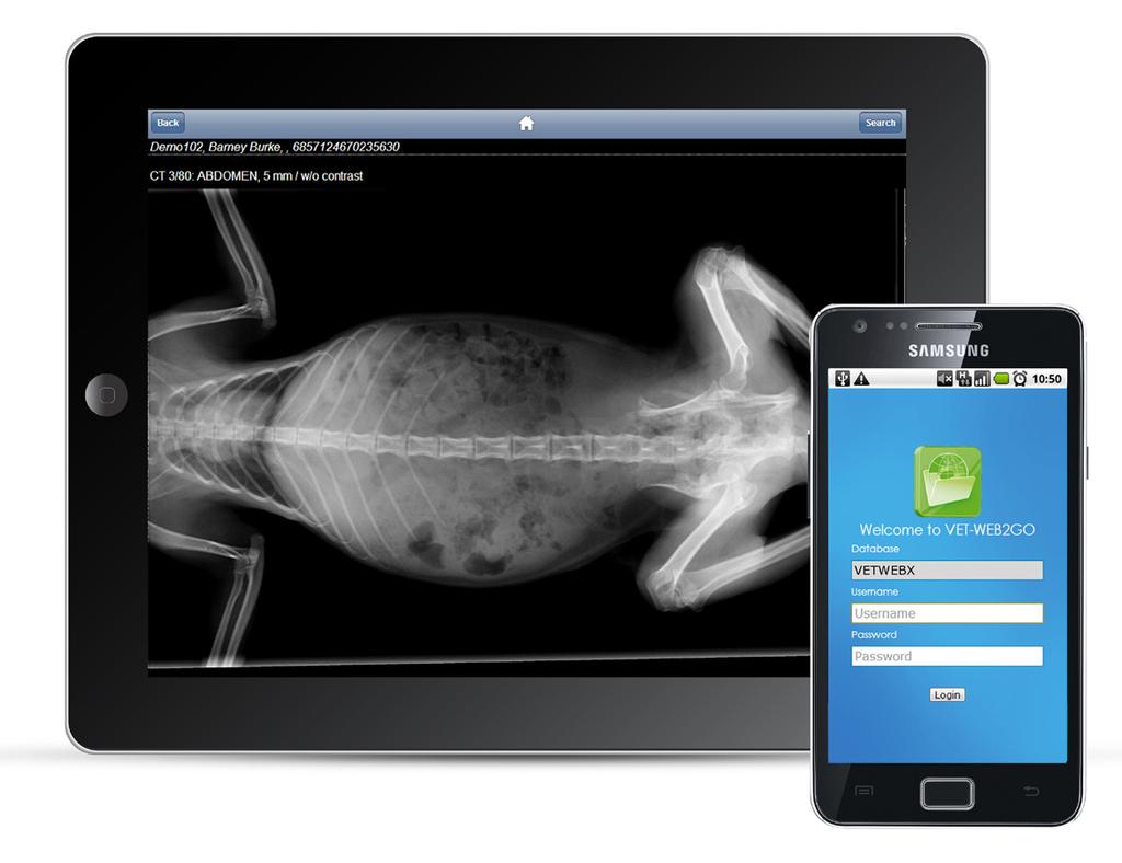VET-WEB2GO VET-WEB2GO is a VET-WEBX module for web-based viewing of radiology images on ios and Android based portable, handheld devices.