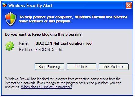 The following warning message may pop up if the firewall is