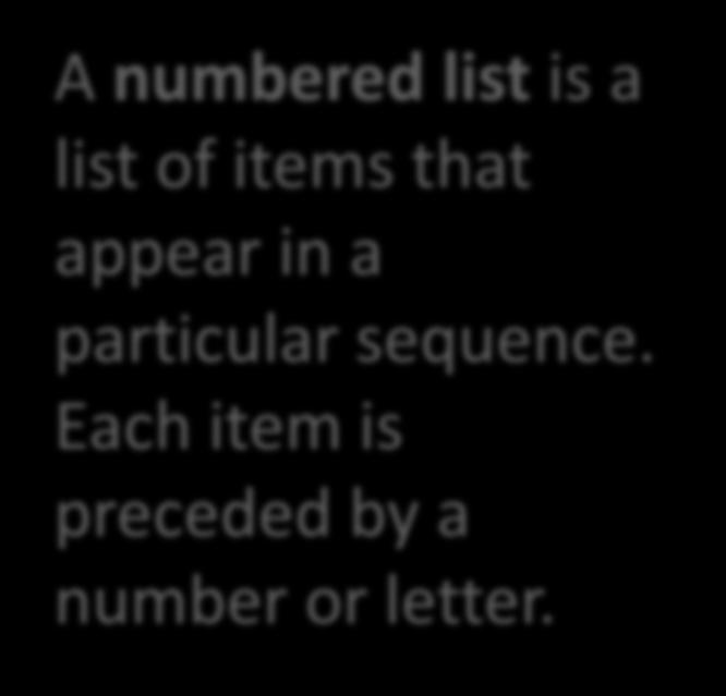 A numbered list indicates that items in a list