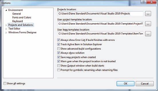 The Splash Screen Application LESSON A shown in Figure 1-4 to select and deselect the appropriate check boxes. (Your dialog box will look slightly different if you are using Visual Basic 2010 Express.