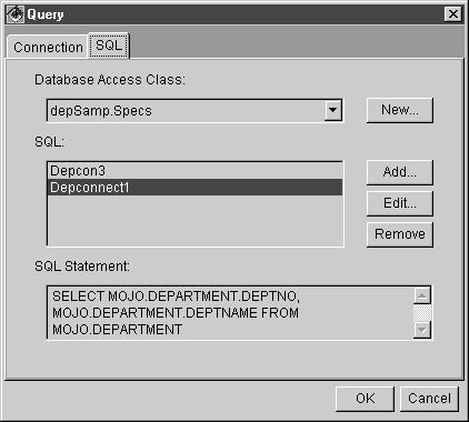 1. Select a database access class from the drop-down list in the Database Access Class field. The list shows the database access classes that exist in the workspace.