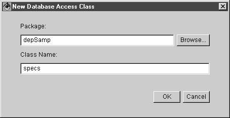1. Specify a package for the database access class in the Package field. Select Browse to iew a list of the packages aailable in the workspace. 2.