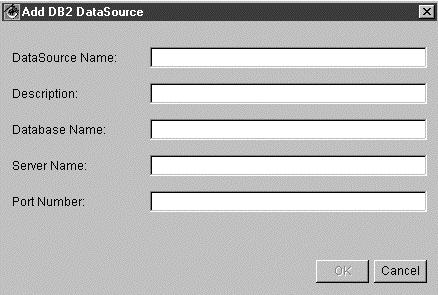 DataSource name from the list, and click Edit to display the Edit DB2 DataSource window. The fields in this window are the same as those in the Add DB2 DataSource window.