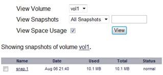 that somewhere is the snapshot area of the volume. Now let s delete the most recent snapshot (snap.2), and let s take a look at the snapshots size: t6 As you can see, the snapshot snap.