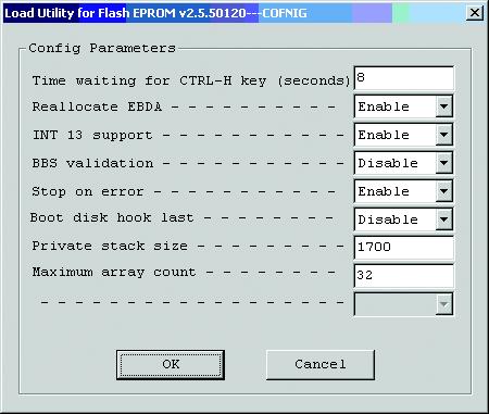 RocketRAID 2640X4 BIOS Utility Use the drop down menus to enable or disable controller functions. Using the DOS mode utility (load.exe): Load xxx.xxx c Note: xxx.xxx refers to the BIOS image file.